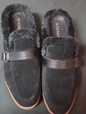 Vionic Black Suede  Fur-Lined Slip-On Loafers